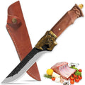 Qulajoy Boning Knife - Hand Forged Camping Knife 7Cr17MOV Blade - Dragon Head Handle And Leather Sheath - Unique Dragon Style - Viking Knife For