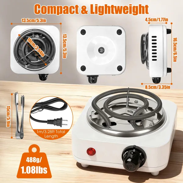 Electric Charcoal Burner 500W Hookah Charcoal Burner Compact Coal Burner For Hooka Cubes Shisha With Grill And Tongs 5 Temperature Gears Thermost