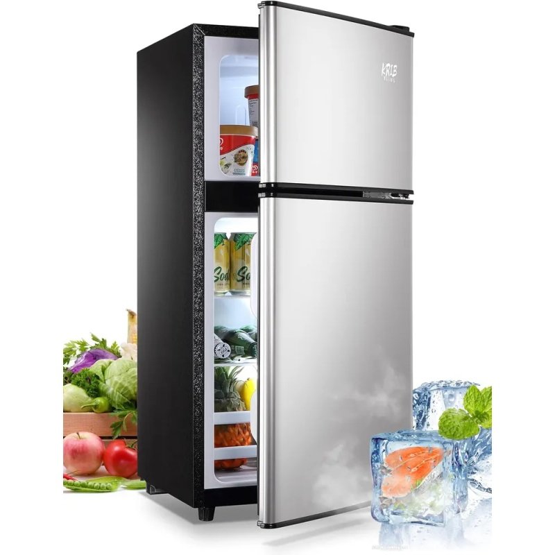 KRIB BLING 3.5Cu.Ft Compact Refrigerator Mini Fridge With Freezer, Small Refrigerator With 2 Door, 7 Level Thermostat Removable Shelves For Kitch