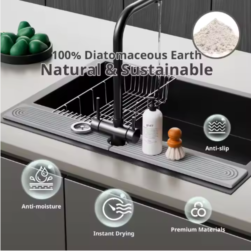 Diatomaceous Earth Sink Tray Stone Home Sink Caddy Kitchen Instant Dry Sink Organizer