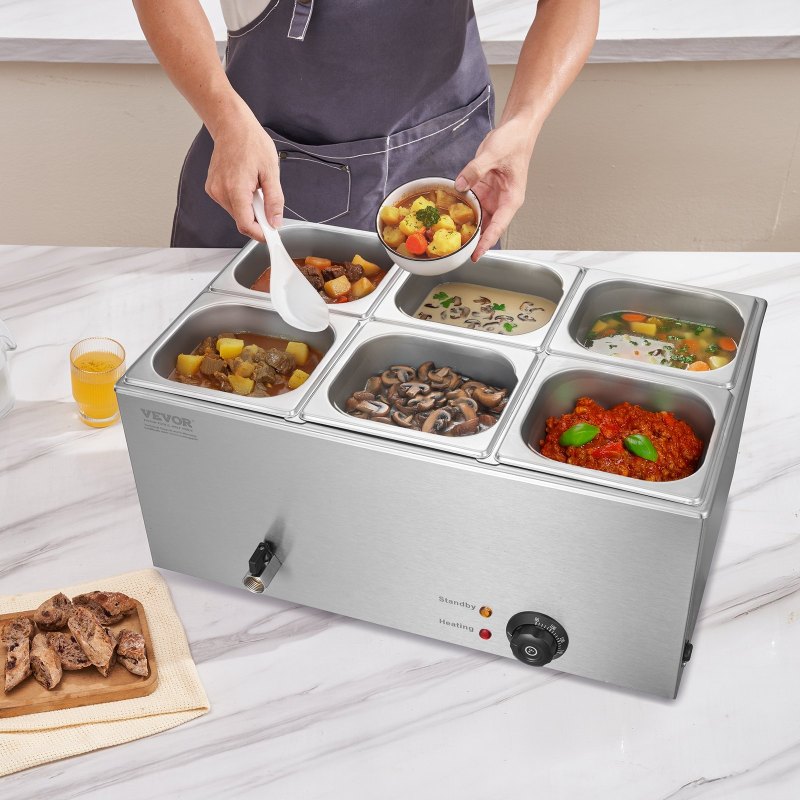 Commercial Electric Food Warmer 6-Pan Countertop Buffet 14.3QT Bain Marie
