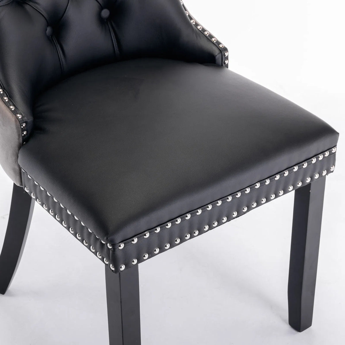 Furniture,Modern, High-end Tufted Solid Wood Contemporary PU And Velvet Upholstered Dining Chair With Wood Legs Nailhead Trim 2-Pcs Set, Black&Gr