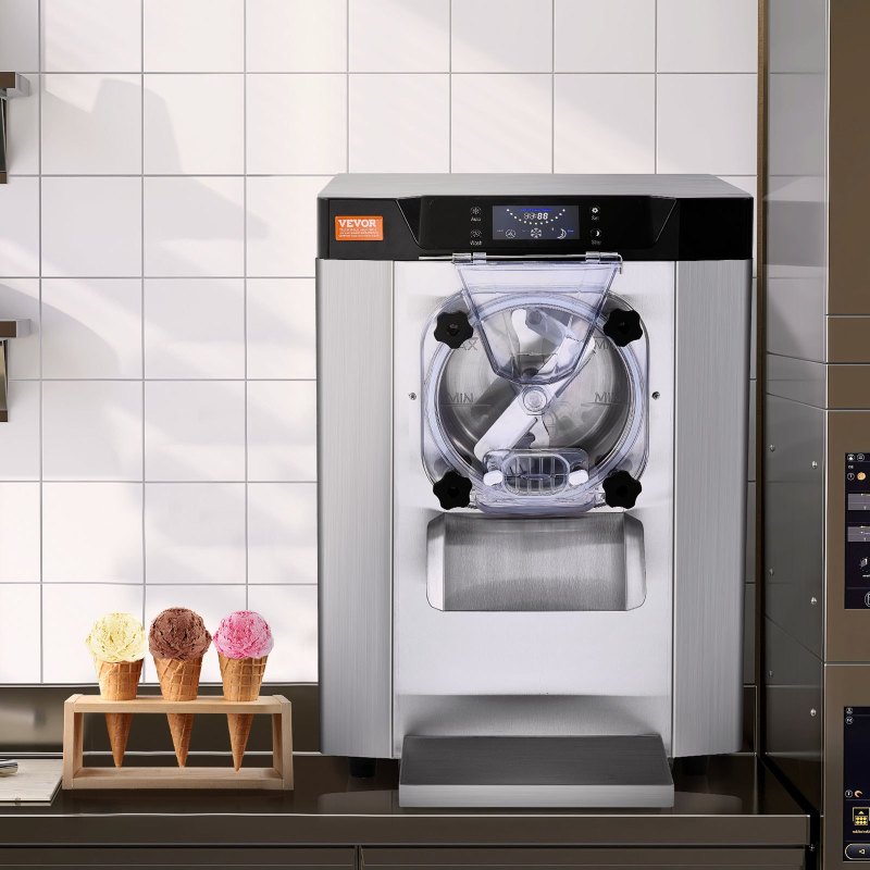 Commercial Ice Cream Machine, 12 L/H Yield, 1713W Single Flavor Countertop Hard Serve Ice Cream Maker,  4.5L Stainless Steel Cylinder, LED Panel