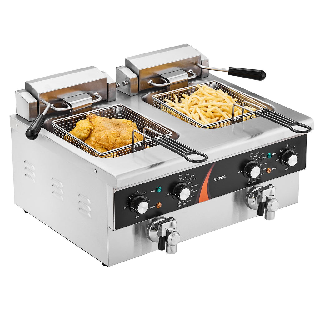 Commercial Electric Deep Fryer Countertop Fryer 3500W Dual Tank 2x9Qt/8.5L