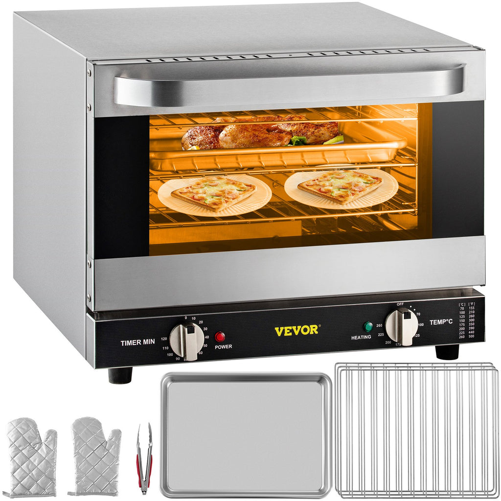 Commercial Convection Oven, 21L/19Qt, Quarter-Size Conventional Oven Countertop, 1440W 3-Tier Toaster W/ Front Glass Door, Electric Baking Oven W