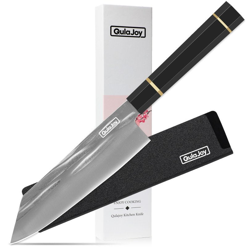 Qulajoy Chef Knife 8 Inch - Hand Forged Swedish Sandvik Steel Gyuto Cooking Knife - Professional Japanese Kitchen Knife - Classic Octagonal Handl