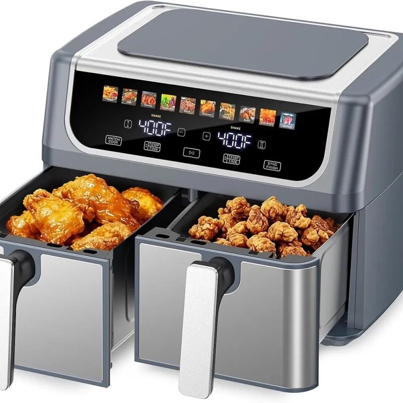 9.5 Quart Large Dual Basket Air Fryer With Double Basket, Independent Temp Control & Sync Mode, 10 Presets - Bake&Broil&Defrost&Dehydrate, Shake