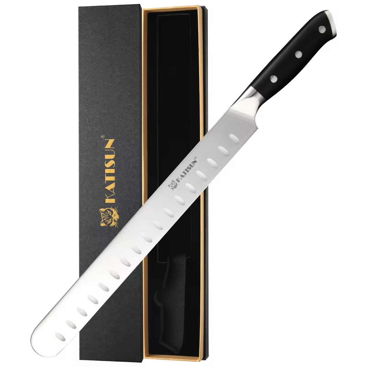 10-inch Carbon Steel Chef Knife For Beef, Turkey, And Ham, With Triple Rivet Handle