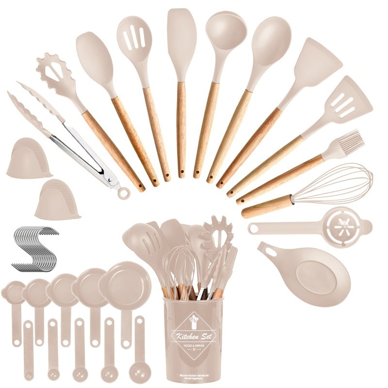 4 Colors Options -- Set Of 35Pcs Kitchen Cooking Utensils Set Spatula Set Baking Utensil Set Kitchen Accessories Necessities With Holder Egg Whis