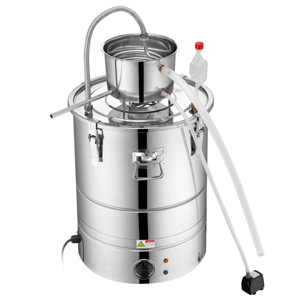 Alcohol Still, 9 Gal 30L Water Alcohol Distiller, Home Distillery Kit Include Stainless Steel Tube & Pump & One-way Exhaust Valve & Thermometer (