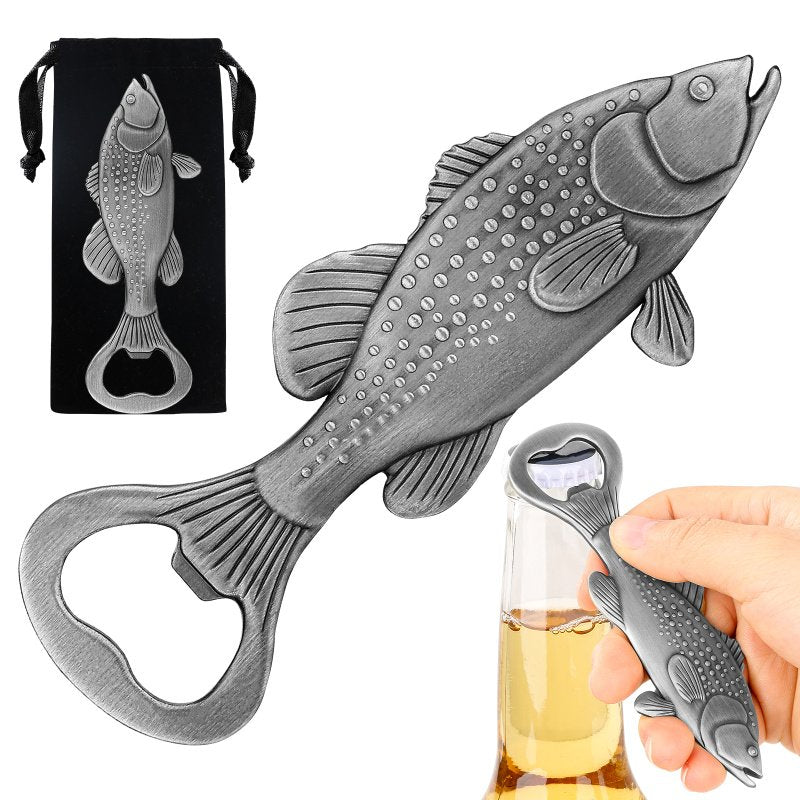 Creative Sea Bass Bottle Opener With Velvet Bag , Exclusive Gift For Fishing Enthusiasts, Bar Tool For Beer Enthusiasts, Ideal For Home And Bar U
