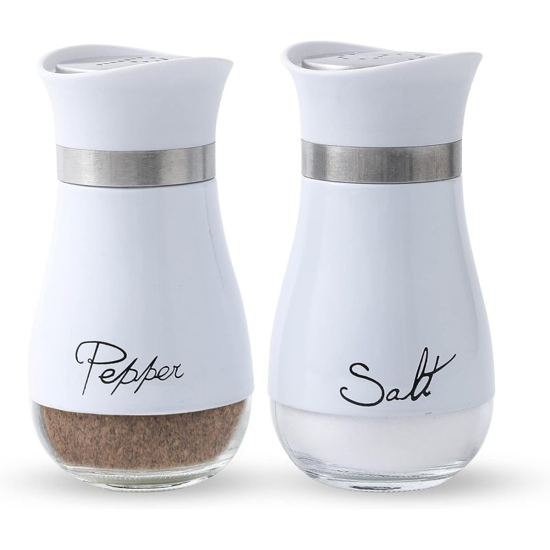 Salt And Pepper Shakers Set - Salt Containers For Gifts, Kitchen Decor, Home, RV, Camp, BBQ, 4 Oz Farmhouse Spice Dispenser With Glass Bottom, Se