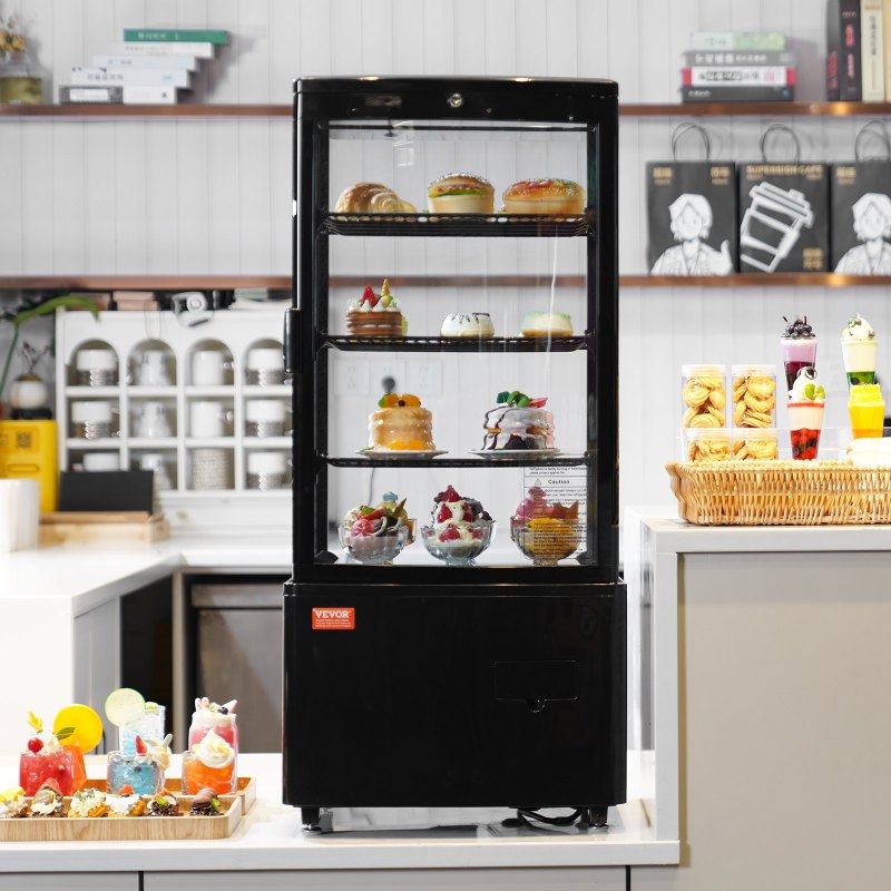 Refrigerated Display Case, 3 Cu.Ft./85L Countertop Pastry Display Case, 3-Tier Commercial Display Refrigerator With LED Lighting, TURBO Cooling,