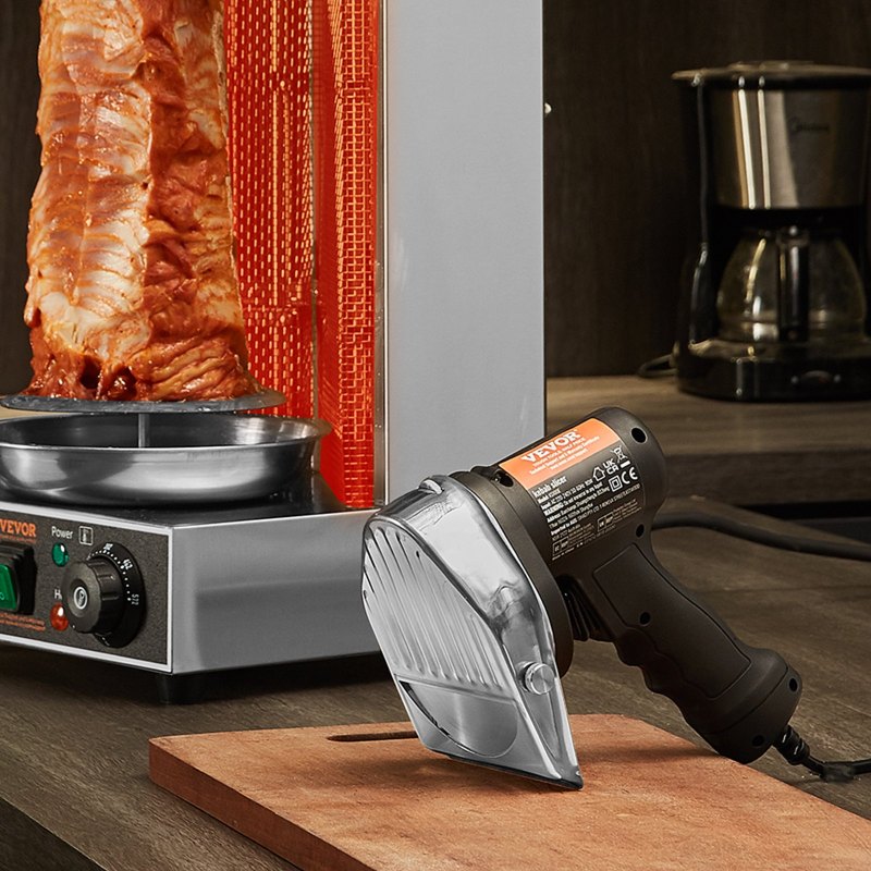 Electric Shawarma Knife, 80W Professional Turkish Kebab Knife, Commercial Stainless Steel Gyro Cutter, Doner Kebab Meat Slicer With 2 Blades, Φ4'