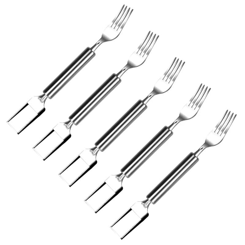 5Pcs 2 In 1 Watermelon Cutter Slicer Fork Stainless Steel Dual Head Watermelon Fruit Cutting Fork Knife For Summer Family Gathering Friend Party