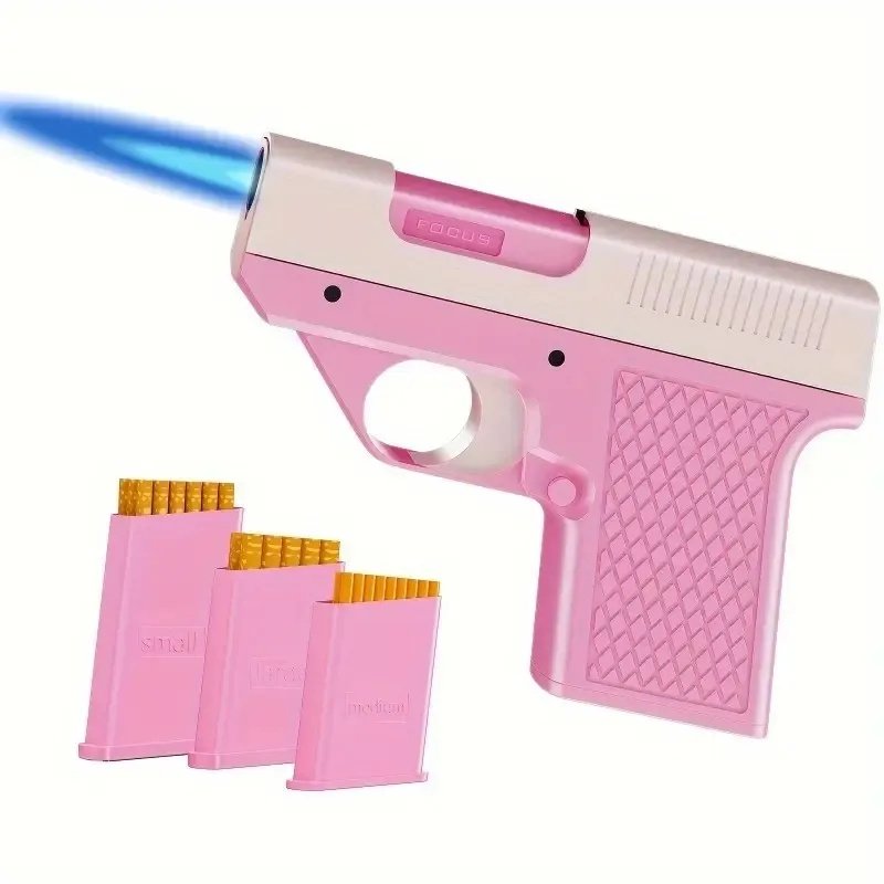 Windproof Adjustable Flame Lighter - Portable Liquid Gas Filling Igniter, Zinc Alloy Shell, Light Green And Pink Handle, Suitable For Camping, Ba