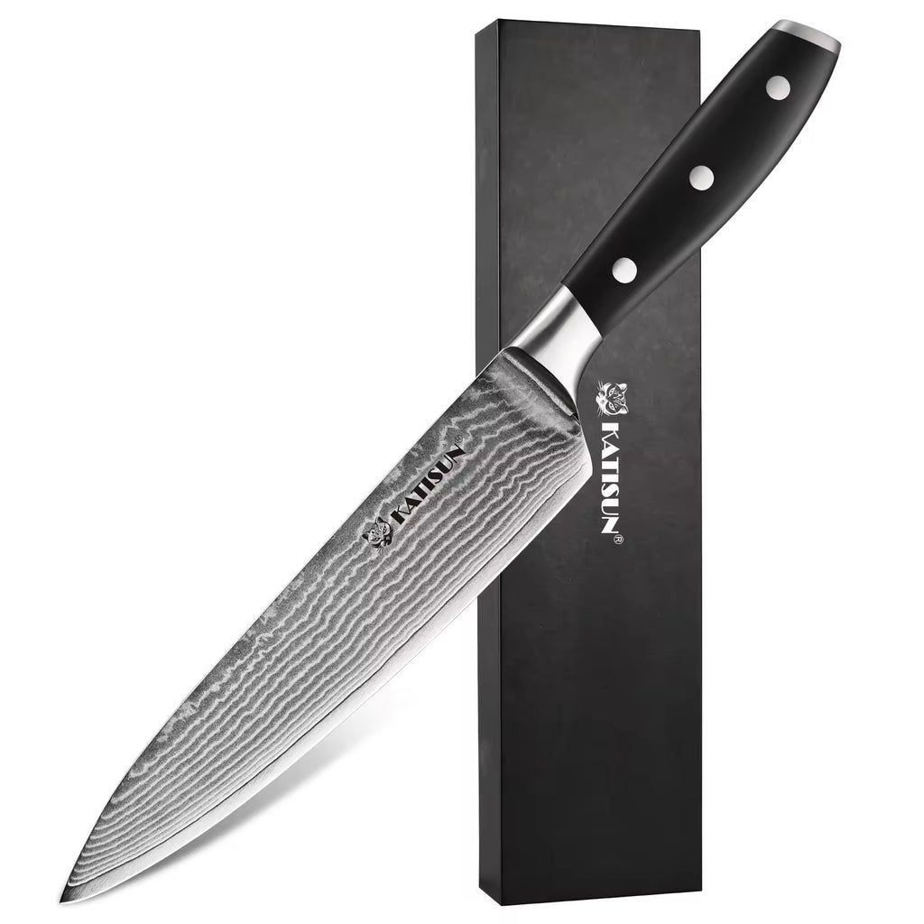 In Stock 8-inch Premium Damascus Steel 67-layer Kitchen Chef Sashimi Knife With ABS Handle, Three Rivets, Gift Box