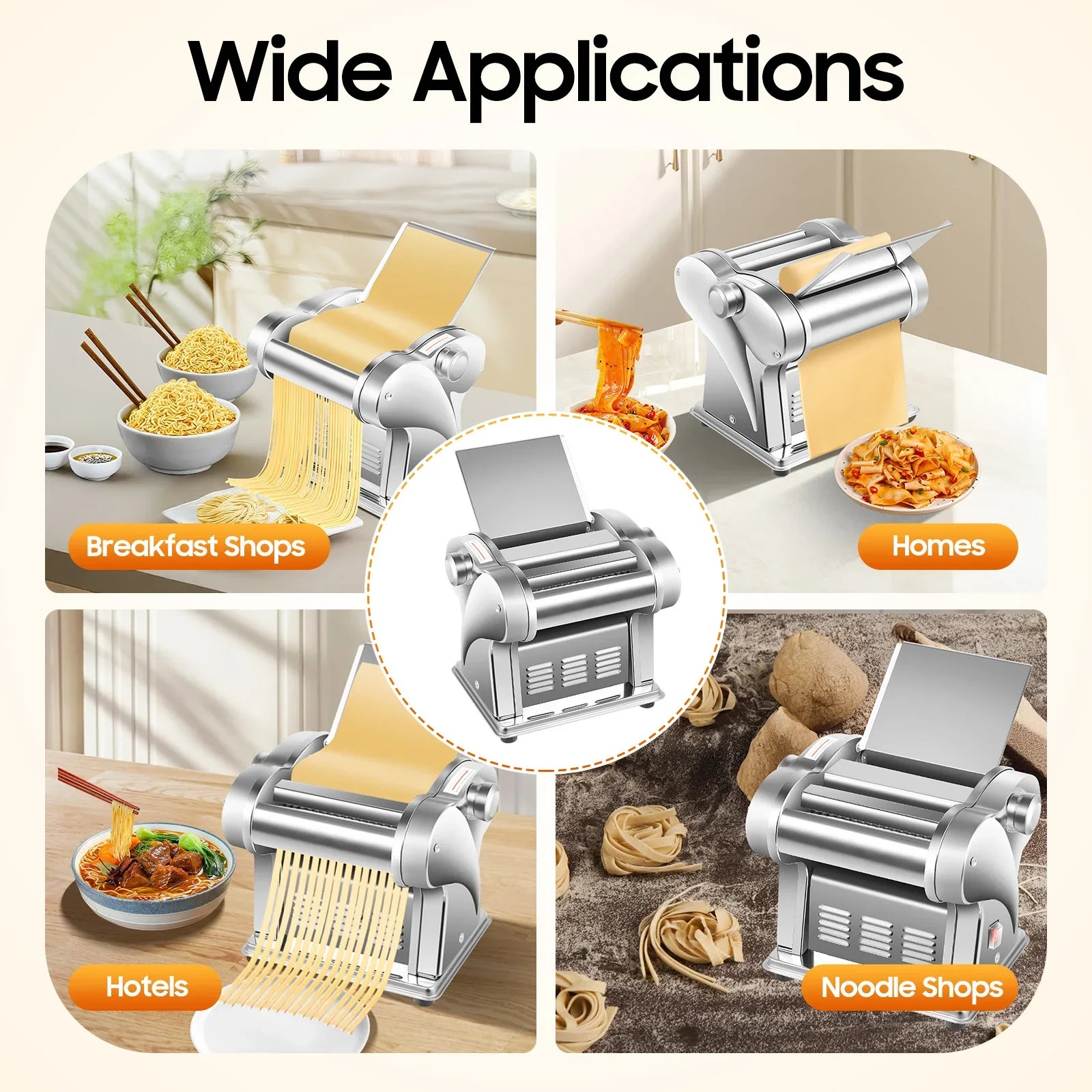 Electric Noodle Maker 135W Stainless Steel With 8-Speed Thickness Control