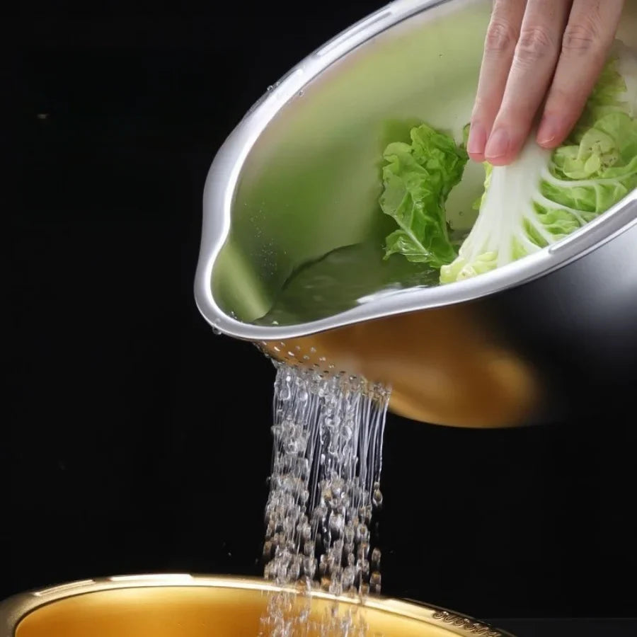 Rice Washer Strainer Bowl Stainless Steel 304 Rice Washing Bowl Rice Sieve Colander Fruit And Vegetable Strainer Kitchen Tools
