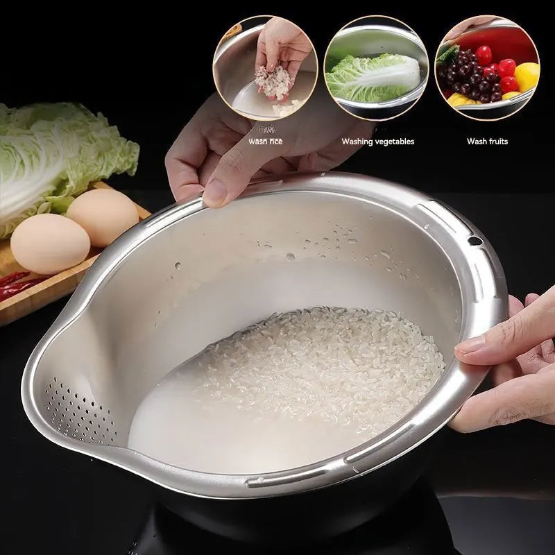 Rice Washer Strainer Bowl Stainless Steel 304 Rice Washing Bowl Rice Sieve Colander Fruit And Vegetable Strainer Kitchen Tools