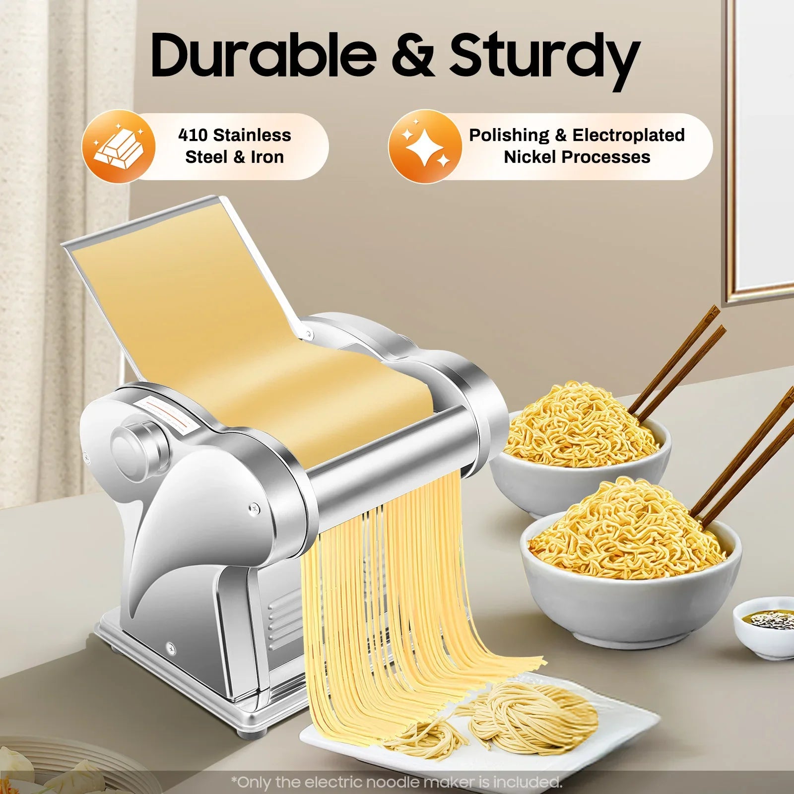 Electric Noodle Maker 135W Stainless Steel With 8-Speed Thickness Control