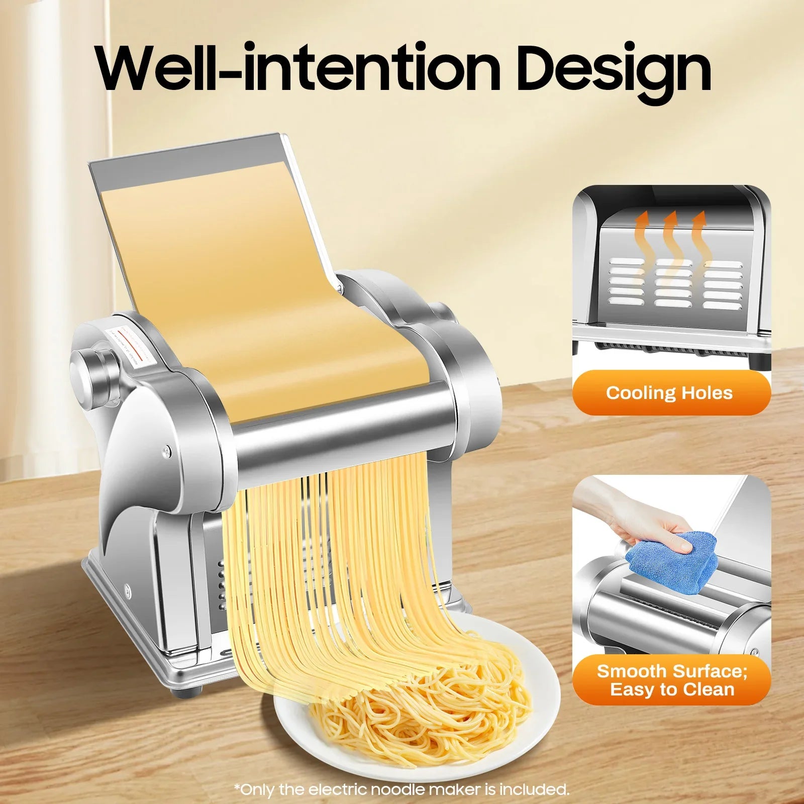 Electric Noodle Maker 135W Stainless Steel With 8-Speed Thickness Control