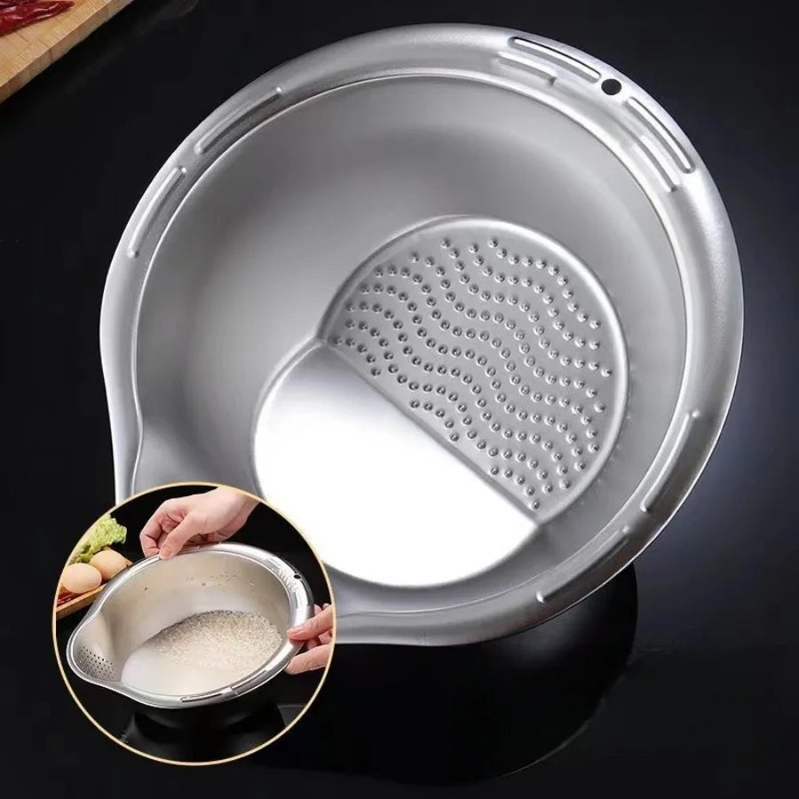 Rice Washer Strainer Bowl Stainless Steel 304 Rice Washing Bowl Rice Sieve Colander Fruit And Vegetable Strainer Kitchen Tools