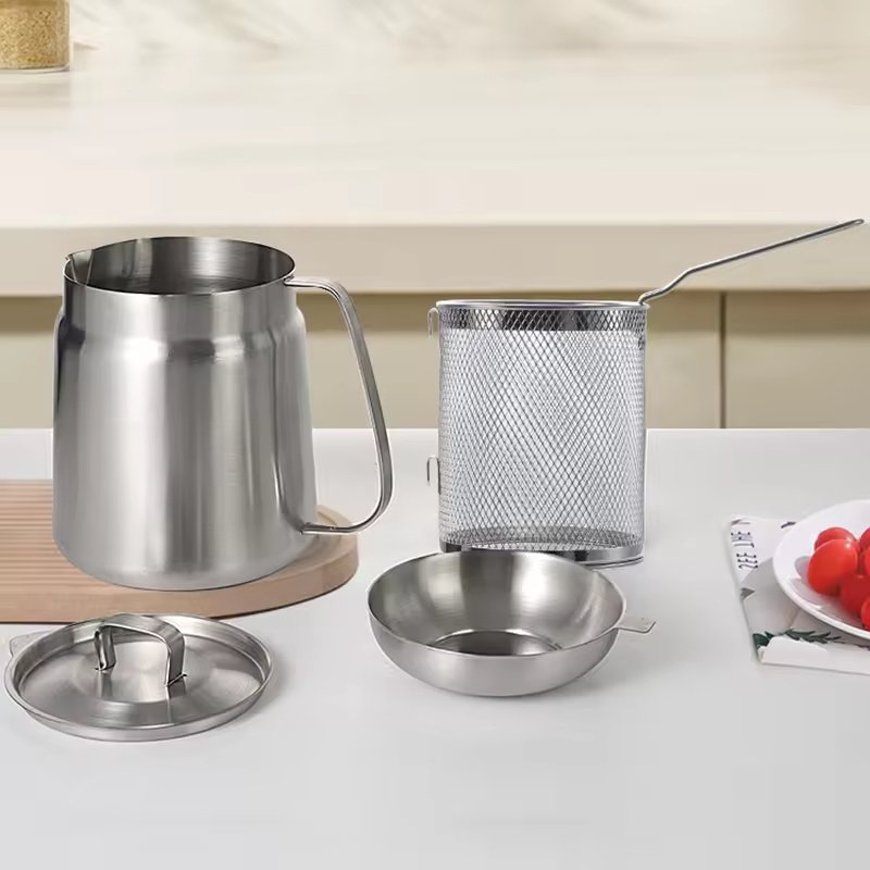 Thickened 304 Stainless Steel Food-grade Oil Dispenser, 3.5-liter Large Capacity, With Filter And Frying Basket