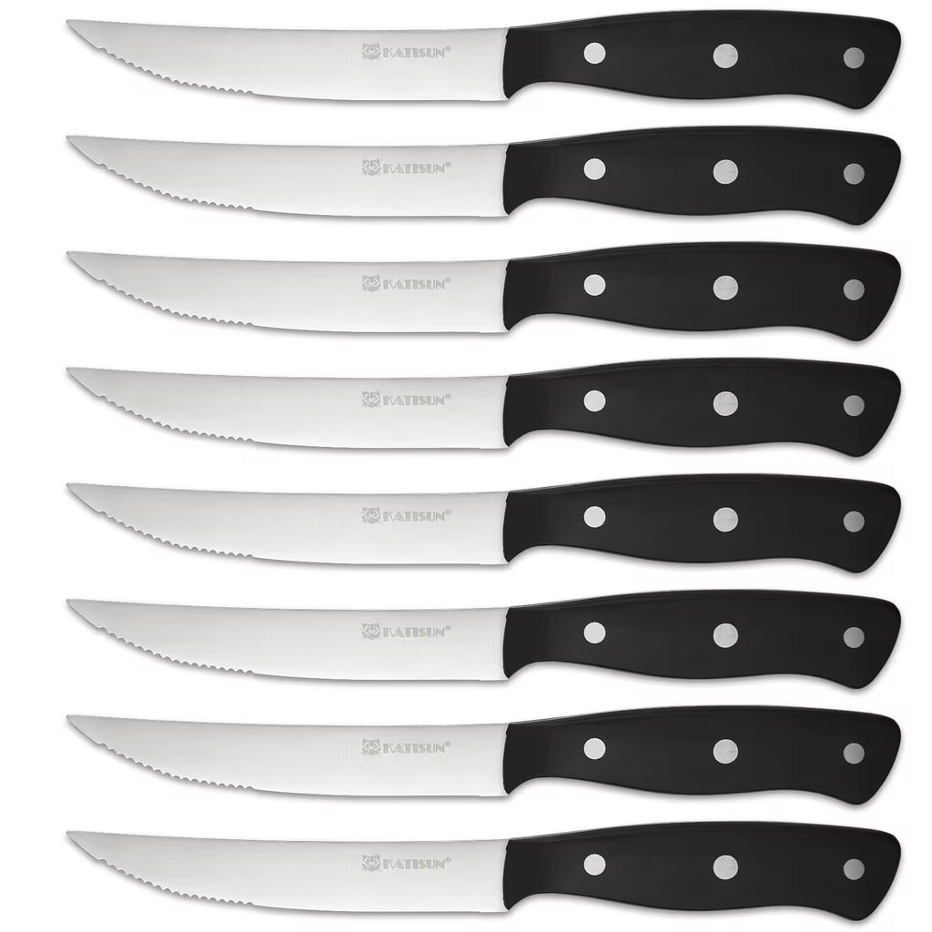 8-Piece 4.5-Inch Steak Knife Set, Carbon Steel Double Bevel, With Eco-Friendly POM Handles And Gift Box