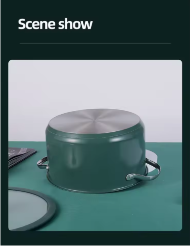 4pcs Stainless Steel Ceramic Coated Pot Set, Including 1 Milk Pot, 2 Stockpots, 1 Non-stick Pan, 4 LIDS And 1 Steamer Green
