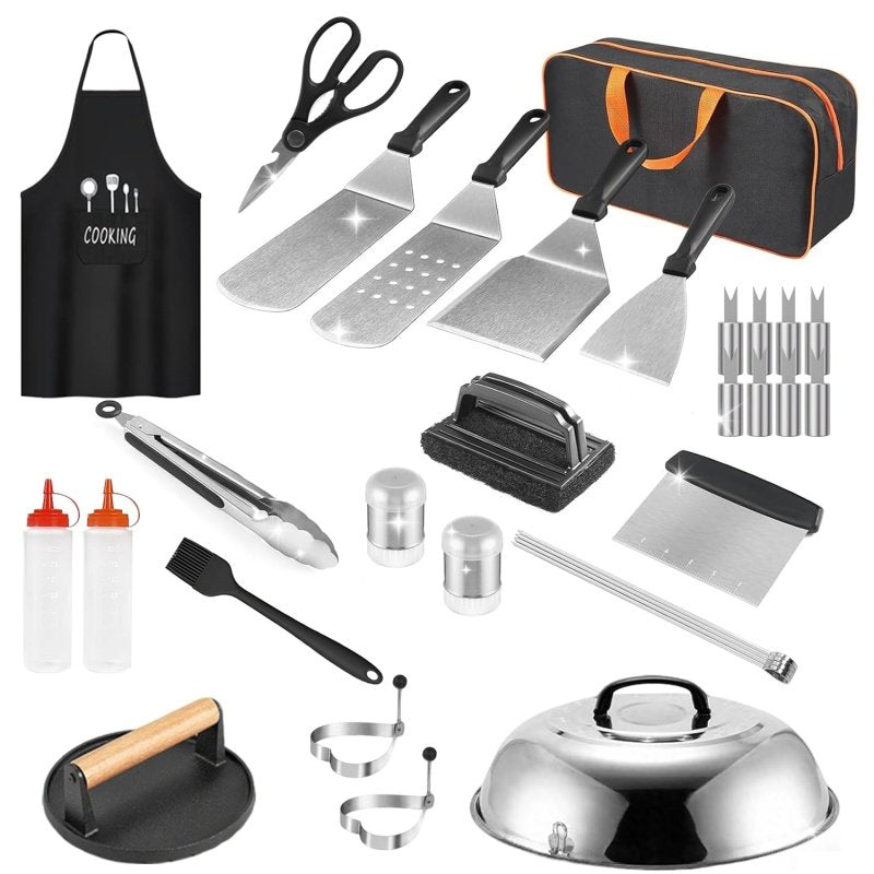 31Pcs Griddle Accessories Kit Flat Top Grill Accessories For Camp Chef With Spatulas Griddle Press Basting Cover Spice Shakers Vegetable Forks St