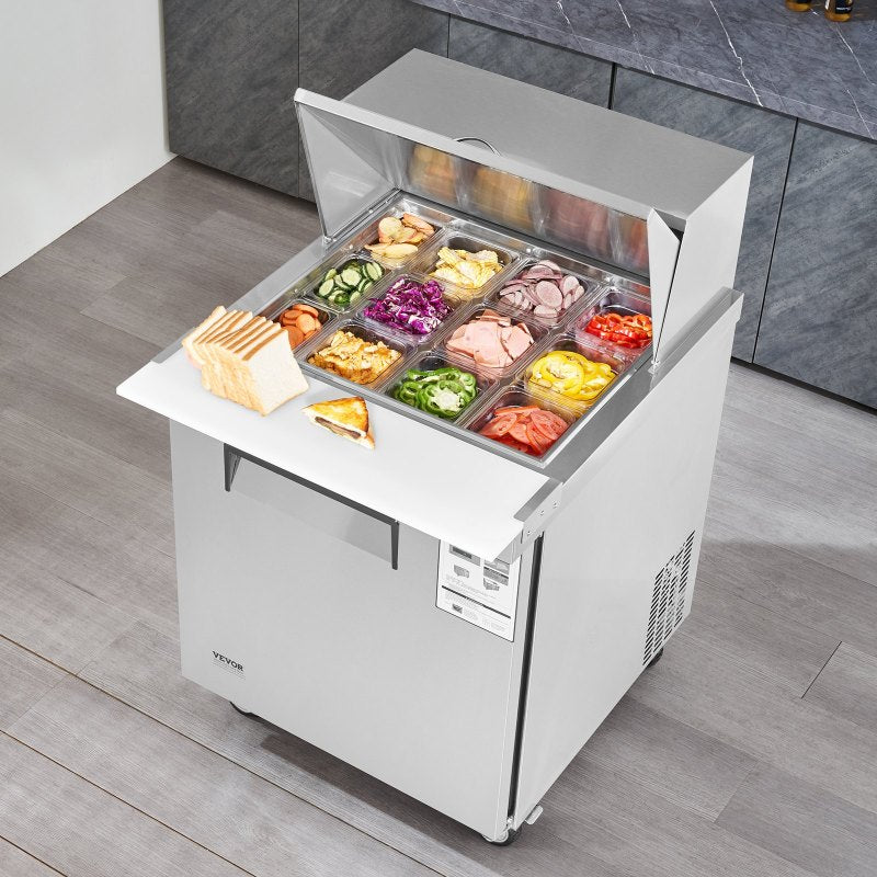 Commercial Refrigerator 28' Sandwich Salad Prep Table 1 Door With 12 Pans