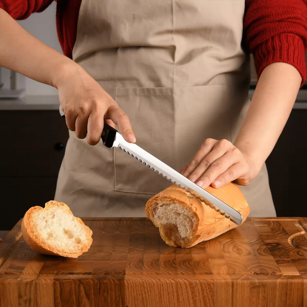 10-Inch Luxury Mirror Polished Carbon Steel Kitchen Bread Knife With Wooden Handle