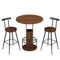 3-Piece Bar Table And Stool Set 31.5-inch Round Bar Table With Two Stools Compact Wooden Dining Bar With Metal Ring Footrest Ideal For Restaurant