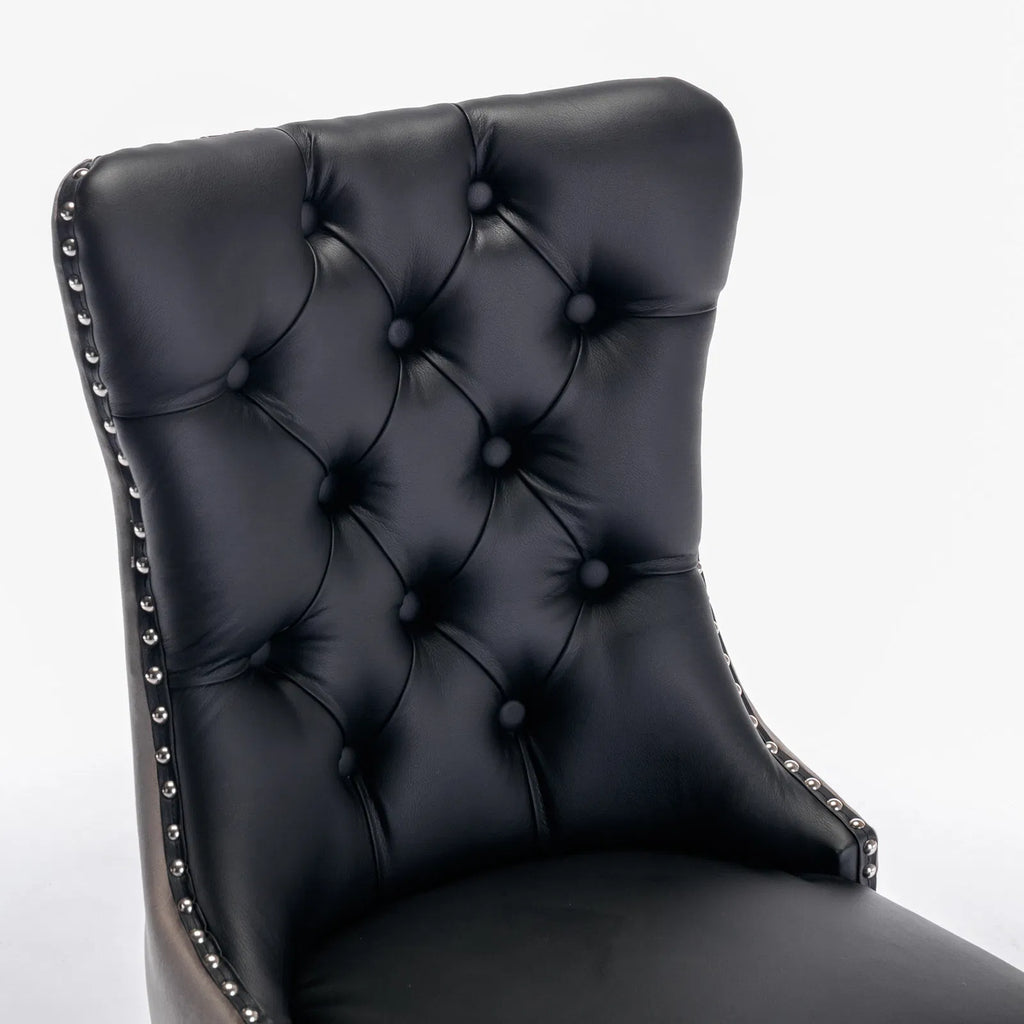 Furniture,Modern, High-end Tufted Solid Wood Contemporary PU And Velvet Upholstered Dining Chair With Wood Legs Nailhead Trim 2-Pcs Set, Black&Gr
