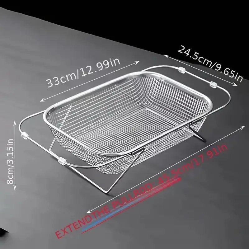 Expandable Stainless Steel Kitchen Sink Drain Basket - Adjustable Dish, Bowl & Cutlery Washing Rack With Space-Saving Design, Drains Forks, Knive