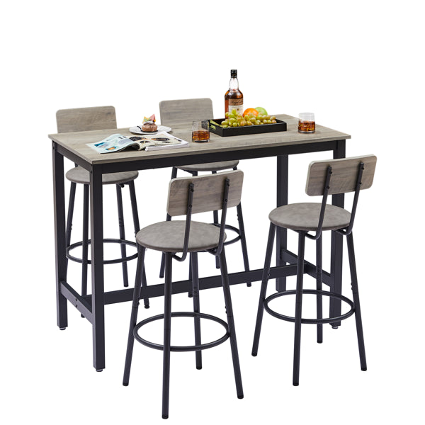 Bar Table Set With 4 Bar Stools PU Soft Seat With Backrest, Grey, 47.24'' L X 23.62'' W X 35.43'' H