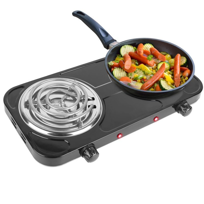 2 Color Options -- 1Pc 2000W Electric Double Burner Portable Coil Heating Hot Plate Stove Countertop RV Hotplate With Non Slip Rubber Feet 5 Temp