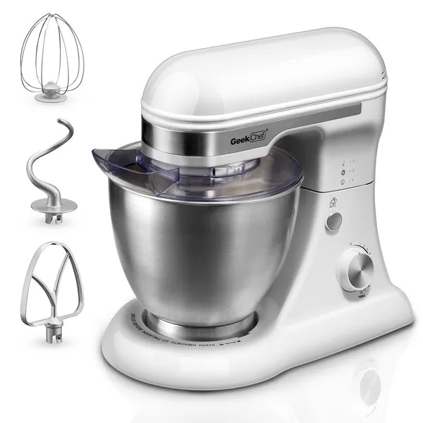 Geek Chef 4.8QT Electric Stand Mixer, 12 Speeds Tilt-head With Dough Hook, Whisk, Beater, Bowl, Rotary Knob, Home Kitchen Use, White