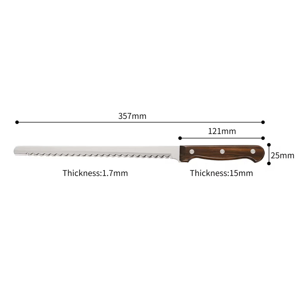 10-Inch Luxury Mirror Polished Carbon Steel Kitchen Bread Knife With Wooden Handle