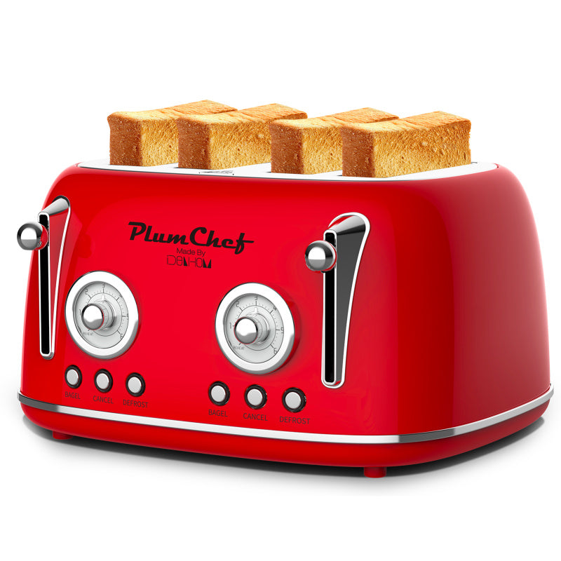 4 Slice Retro Toaster, Dual Control Toaster, 6 Settings, Bagel, Defrost, Removable Crumb Tray, Stainless Steel Housing, 1650W, Red, Amazon Resale