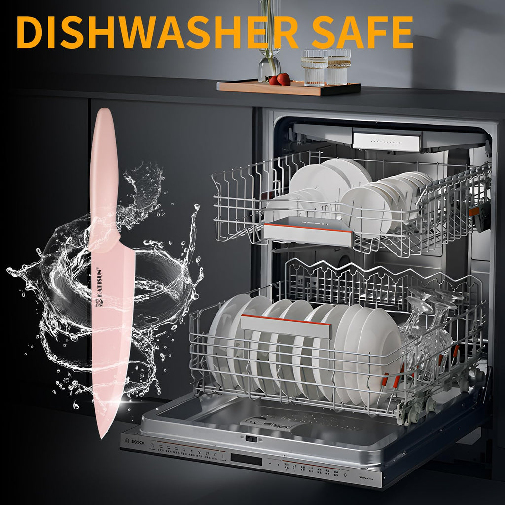 Kitchen Knife Set With Block, 14 Piece Pink Non-Stick Paint Coating Stainless Steel Knives Set, Anti-Rust And Dishwasher Safe, 12 Knives With Kit