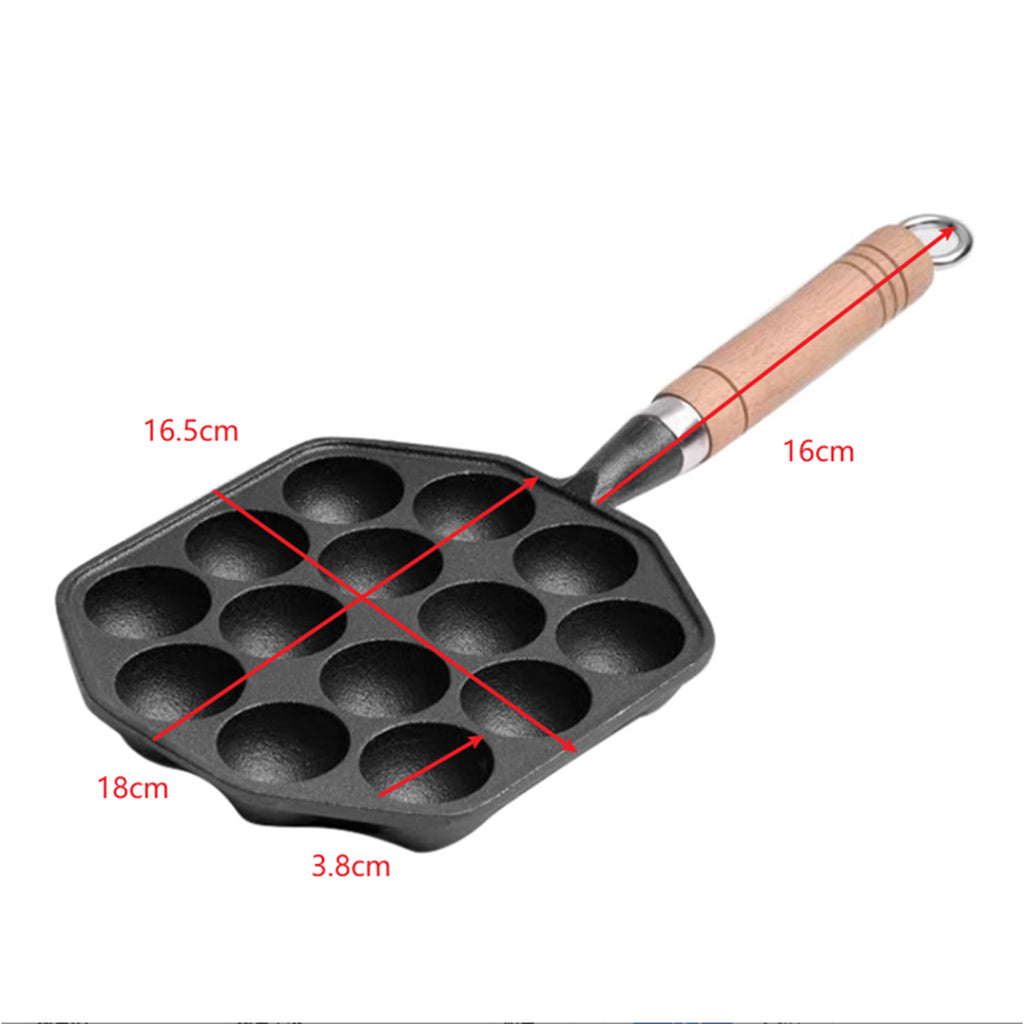 14 Holes Takoyaki Pan Nonstick Cast Iron Octopus Meat Balls Mold Maker With Detachable Handle For Home Pancake Baking