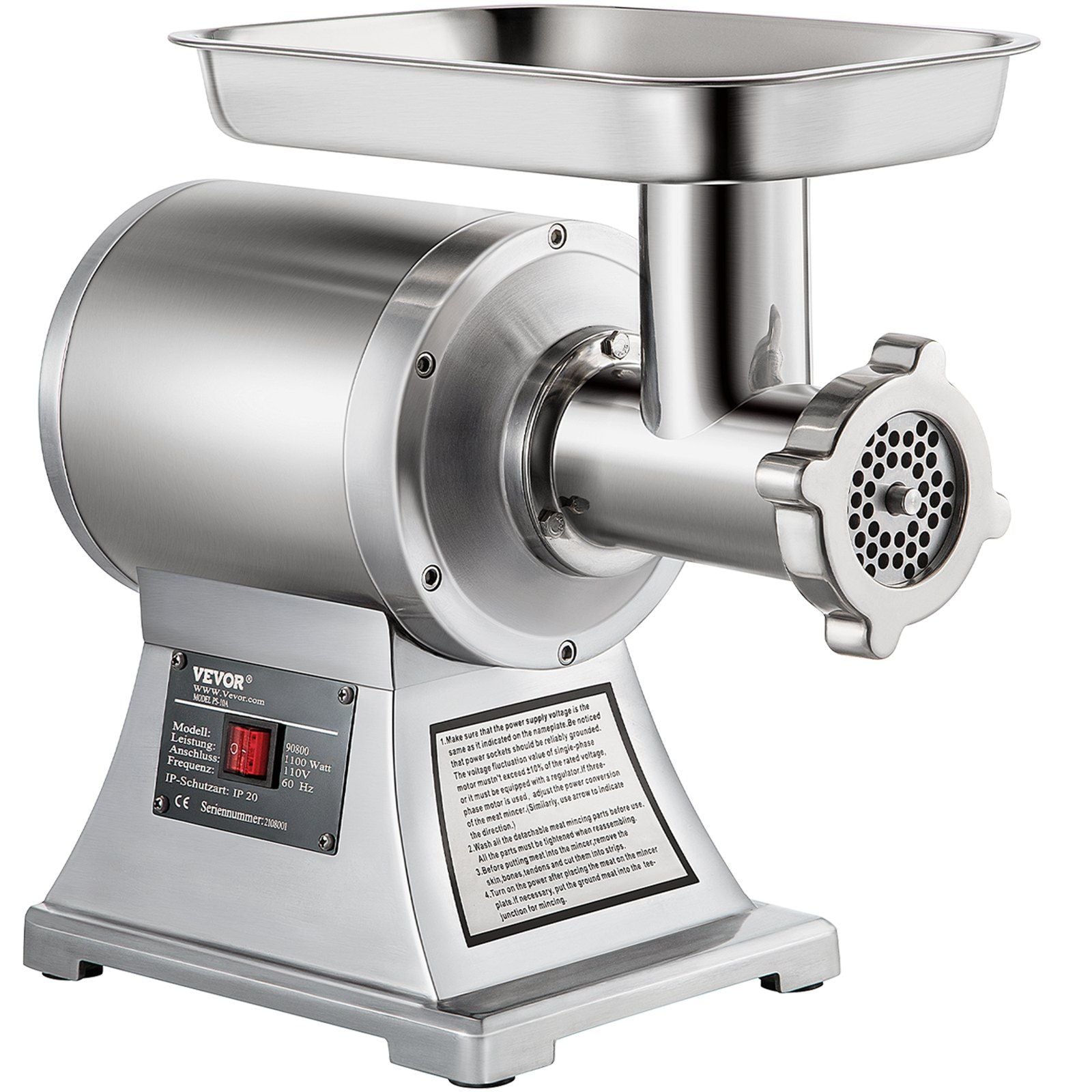 Commercial Meat Grinder,550LB/h 1100W Electric Meat Grinder, 220 RPM Heavy Duty Stainless Steel Industrial Meat Mincer w/2 Blades, Grinding Plates & Stuffing Tubes