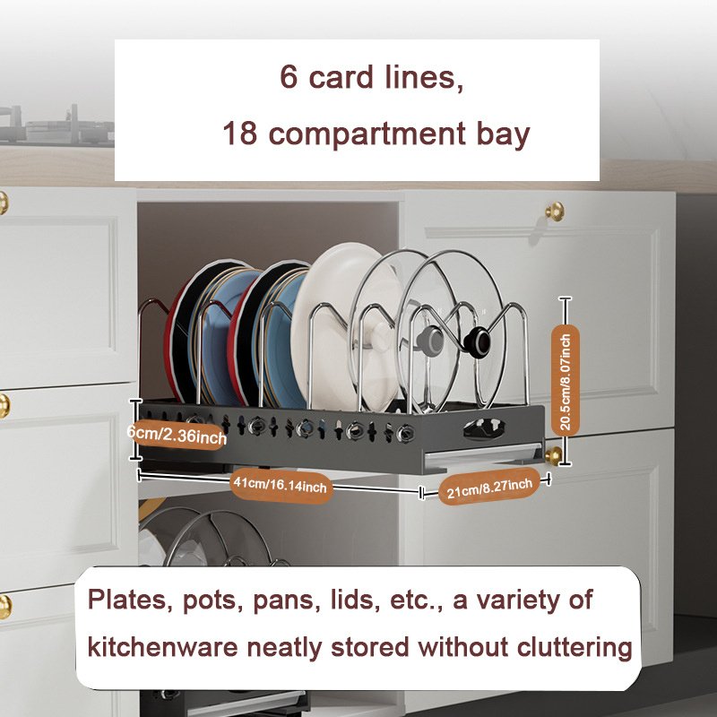 Pull-out pots and pans lid plate draining rack, cabinet built-in draining rack