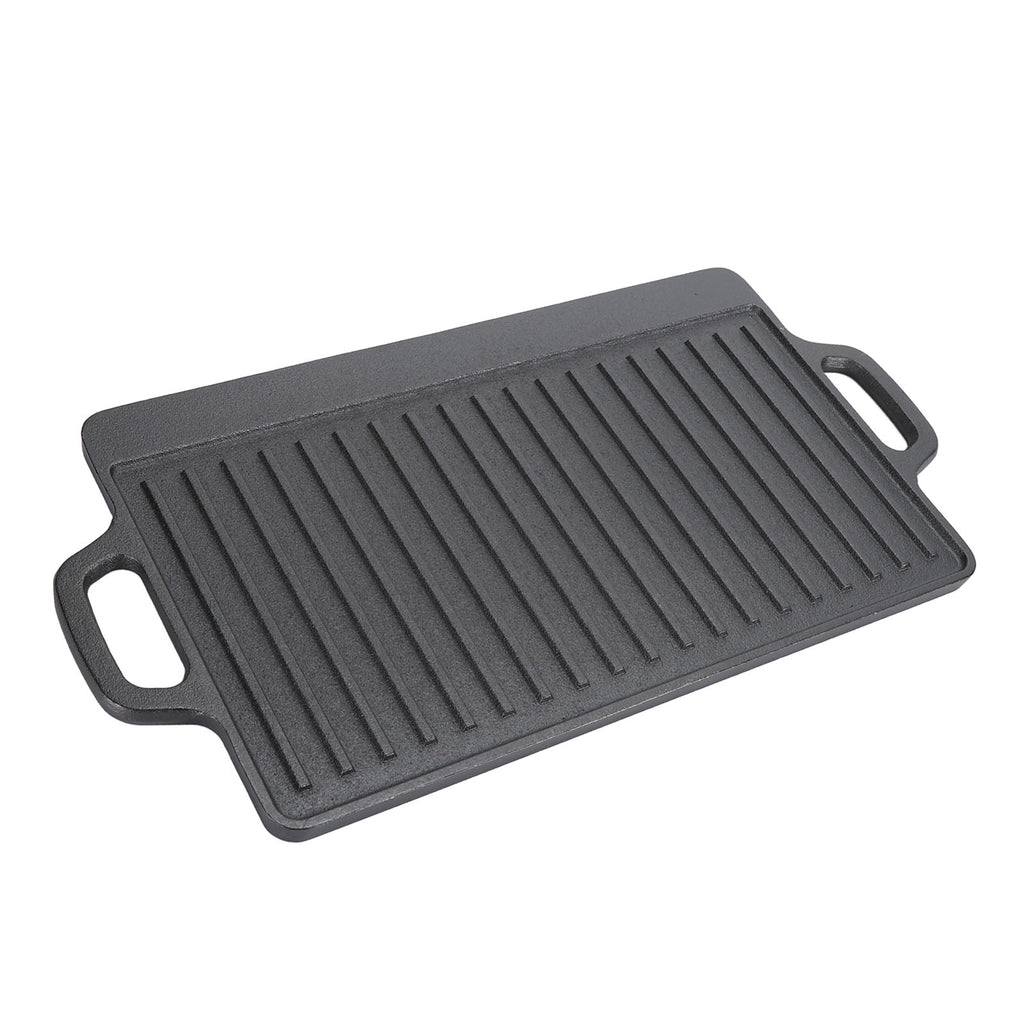 Cast Iron Rectangular Grill Multipurpose Safe Large Space Double Sided Double Ears Cast Iron Griddle For BBQ Gas Grill 44x23x2cm / 17.3x9.1x0.8in
