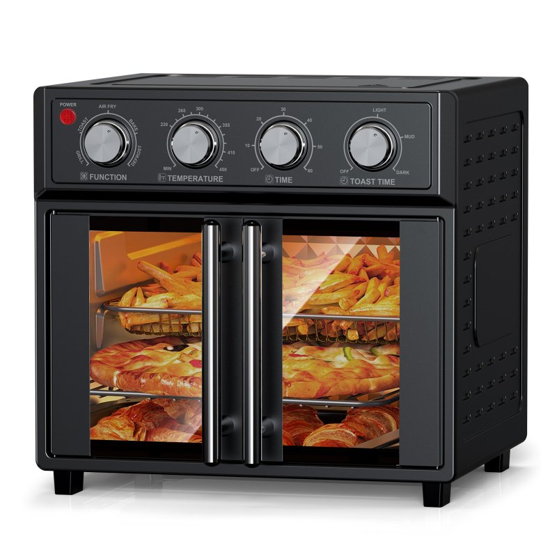 29.5 QT Air Fryer Convection Toaster Oven, French Door, 6 Slices, 1700W, Multifunction Oven, Air Fryer, Toast, Grill, Defrost, Bake, Time And Tem