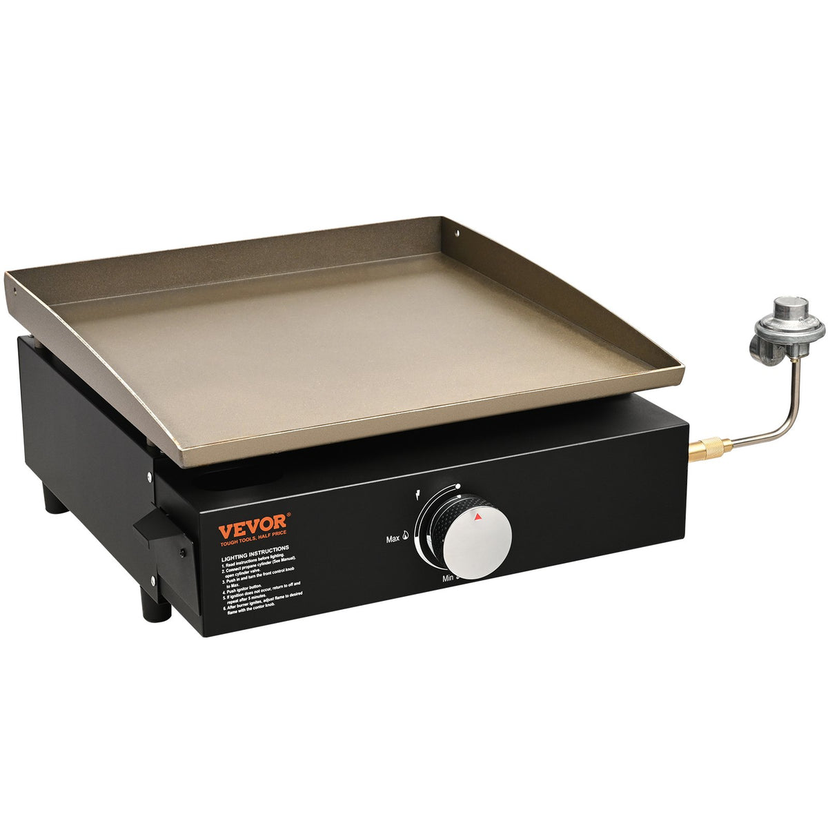 Commercial Griddle, 16.9' Heavy Duty Manual Flat Top Griddle, Countertop Gas Grill With Non-Stick Cooking Plate, Steel LPG Gas Griddle, 1-Burner