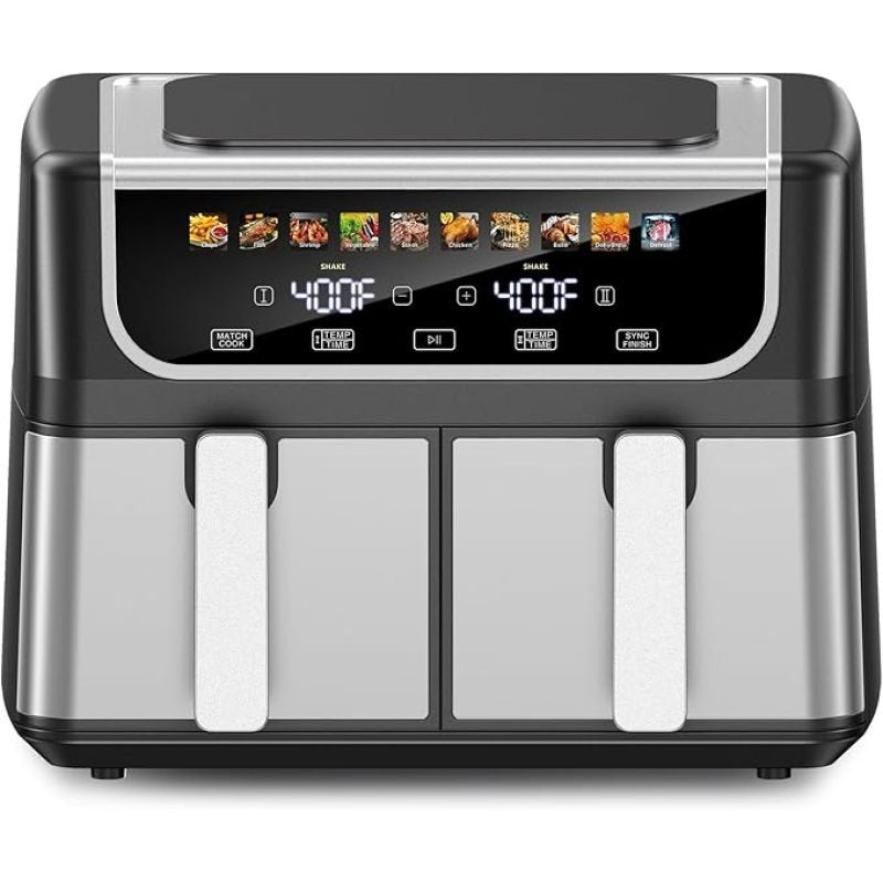 Double-basket Air Fryer, With A 9.5-liter Large Capacity, Independent Temperature Control, And 10 Preset Modes