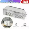 30" Built-In Insert Range Hood 600CFM Kitchen Vent LEDs Convertible Fan Sliver
